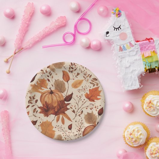 Rustic Beige Brown Maple verlaat herfstbruiloft Papieren Bordje (Feest)