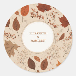 Rustic Beige Brown Maple verlaat herfstbruiloft Ronde Sticker