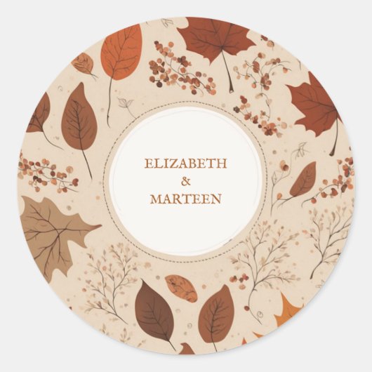 Rustic Beige Brown Maple verlaat herfstbruiloft Ronde Sticker (Voorkant)