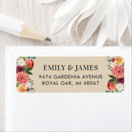 Rustic Beige Burgundy Herfst Floral Return Address Etiket