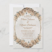  Rustic Beige Golden Roos Wedding Kaart (Voorkant)