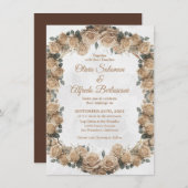  Rustic Beige Golden Roos Wedding Kaart (Voorkant / Achterkant)