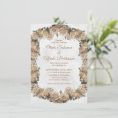  Rustic Beige Golden Roos Wedding Kaart (Staand voorkant)