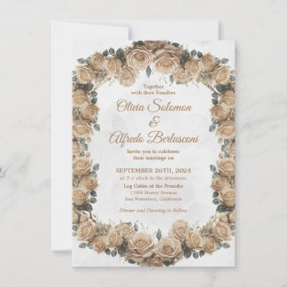 Rustic Beige Golden Roos Wedding Kaart