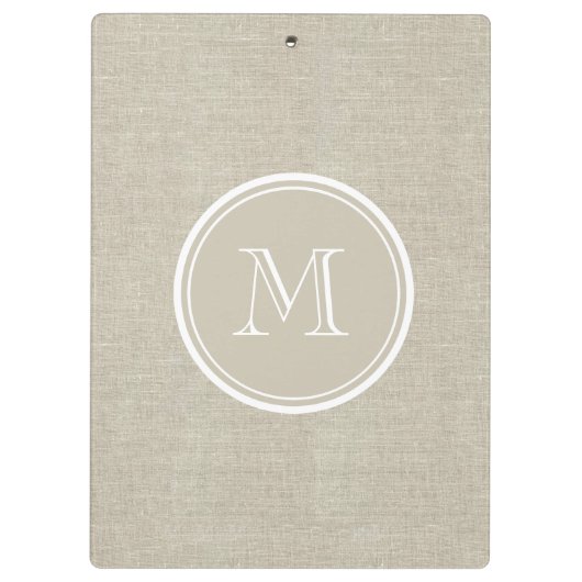Rustic Beige Linen Background Monogram Klembord (Achterkant)
