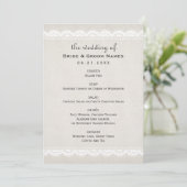 Rustic Beige Linen en Lace Wedding Menu (Staand voorkant)