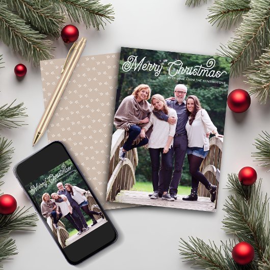 Rustic Beige Minimal Merry Kerstmis Foto Feestdagenkaart