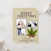 Rustic Beige Pine 3 Fotokerstfeestdag Kaart (Voorkant / Achterkant in situ)