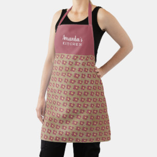 Rustic Beige Red Flower Pattern Kitchen Schort