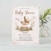 Rustic Beige Waterverf Baby shower Invitation Boy Kaart (Staand voorkant)