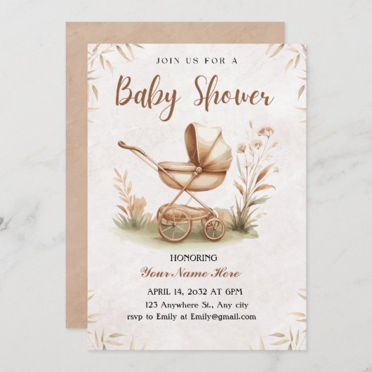 Rustic Beige Waterverf Baby shower Invitation Boy Kaart (Voorkant / Achterkant)