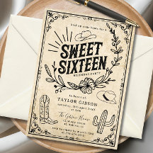 Rustic Beige Western Cowgirl Sweet Sixteen