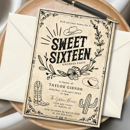 Rustic Beige Western Cowgirl Sweet Sixteen Kaart
