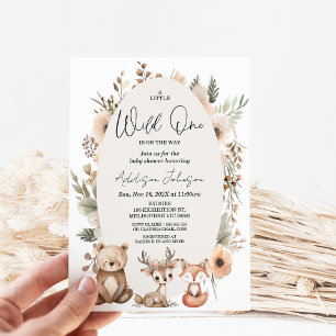 Rustic Beige Wild One Woodland Baby shower Kaart