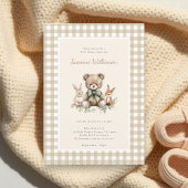 Rustic Beige Woodland Animals Baby shower Gingham Kaart