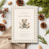 Rustic Beige Woodland Animals Baby shower Gingham Kaart