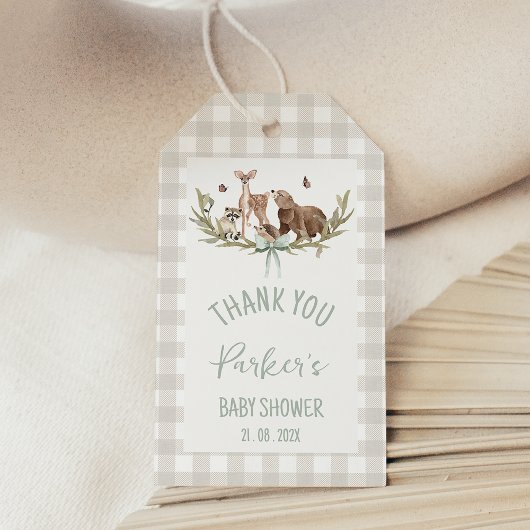Rustic Beige Woodland Baby Shower Cadeaulabel