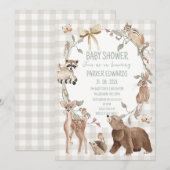 Rustic Beige Woodland Baby Shower Invitation Kaart (Voorkant / Achterkant)