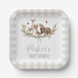 Rustic Beige Woodland Baby Shower Paper Plate Papieren Bordje