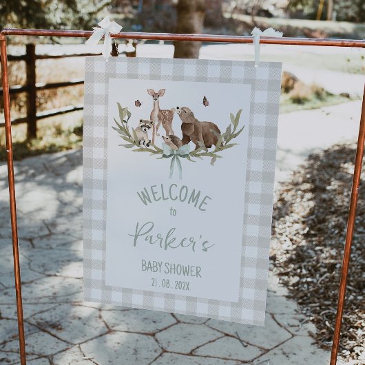 Rustic Beige Woodland Baby Shower Welcome Sign Foto Afdruk