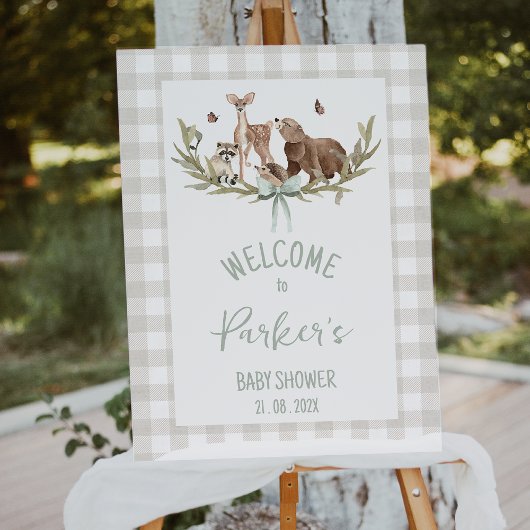 Rustic Beige Woodland Baby Shower Welcome Sign Foto Afdruk