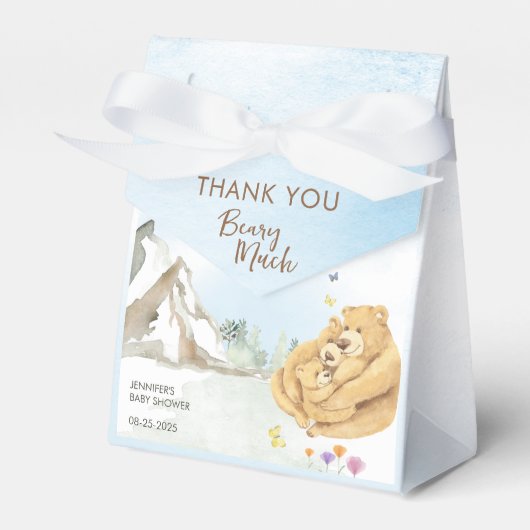 Rustic Beige Woodland Bear Baby Bedankdoosjes (Voorkant Zijde)