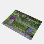 Rustic Bench Flower Pots Personalized Welkoming Deurmat (Schuin)