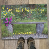 Rustic Bench Flower Pots Personalized Welkoming Deurmat