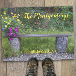 Rustic Bench Flower Pots Personalized Welkoming Deurmat