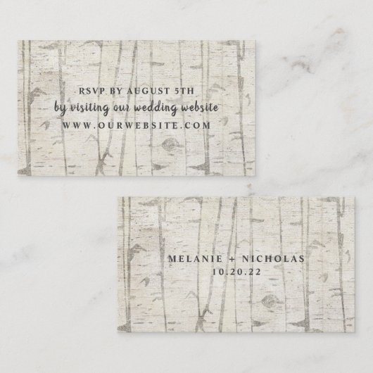 Rustic berch wood bruiloft rsvp informatiekaartje (Voorkant / Achterkant)