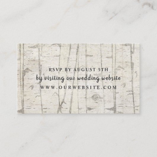 Rustic berch wood bruiloft rsvp informatiekaartje (Voorkant)