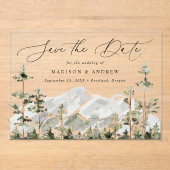 Rustic Berg Evergroen Bos Save the Date Acryl Uitnodigingen (Voorkant)
