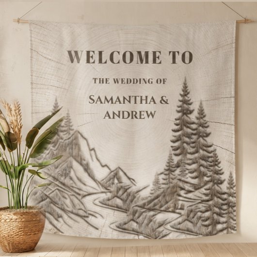 Rustic Berg Stof Welkom Bord Bruiloft Wandkleed
