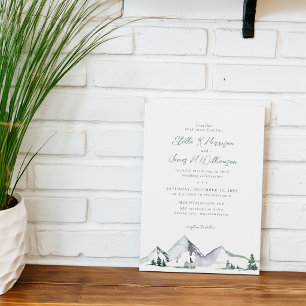 Rustic Berg Watercolor Bruiloft Kaart