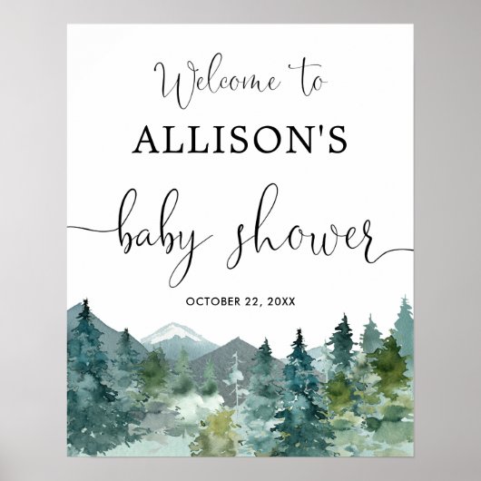 Rustic bergbos babyshower welkomstbord poster (Voorkant)