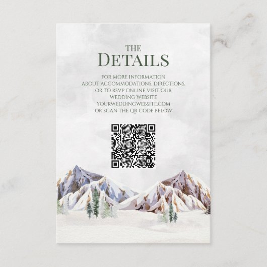 Rustic Berghuwelijk QR-code Details Inzetstuk Informatiekaartje (Voorkant)