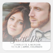 Rustic bergwaterverf foto save the date  vierkante sticker (Voorkant)
