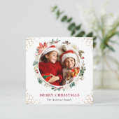Rustic Berries Floral Merry Kerstfotoplein Feestdagenkaart (Staand voorkant)