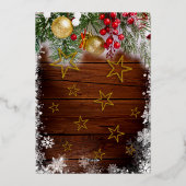 Rustic Berries Gold Baubles Stars Kerstfeest Folie Uitnodiging (Achterkant)