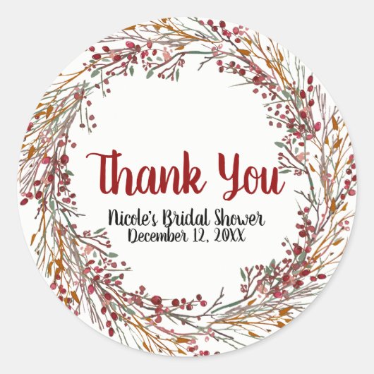 Rustic Berries Leaves Holiday Wreath Winter Favor Ronde Sticker (Voorkant)