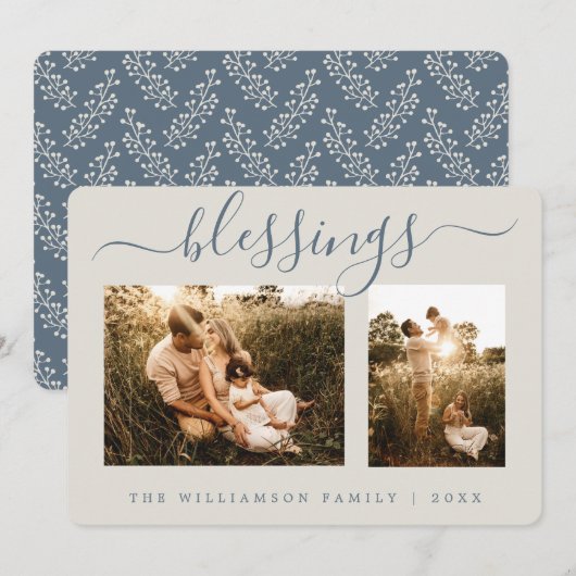 Rustic Berries Sprig-kerstfotofeestkaart Feestdagenkaart (Voorkant / Achterkant)