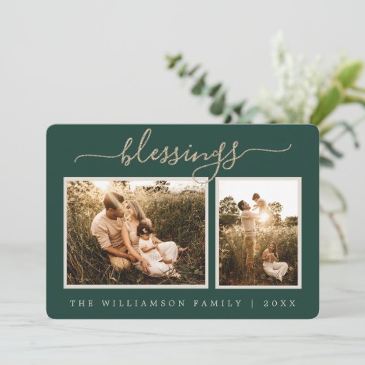 Rustic Berries Sprig-kerstfotofeestkaart Feestdagenkaart (Staand voorkant)