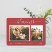 Rustic Berries Sprig-kerstfotofeestkaart Feestdagenkaart (Staand voorkant)