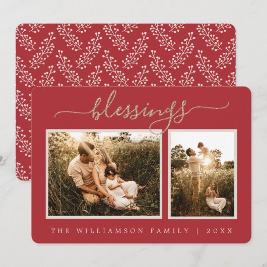 Rustic Berries Sprig-kerstfotofeestkaart Feestdagenkaart (Voorkant / Achterkant)