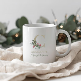 Rustic Berry Branch Initiaal en naam kerst Koffiemok