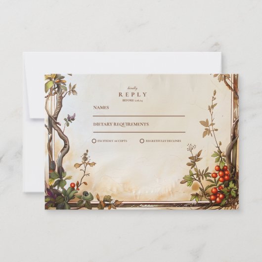 Rustic Berry Branch Wedding RSVP Kaartje (Voorkant)