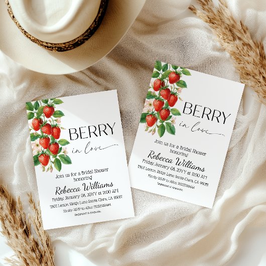 Rustic Berry in Love Strawberry Bruiloftsfeest Kaart