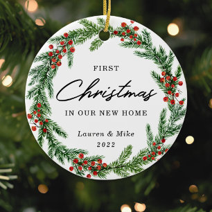 Rustic Berry Krans Eerste Kerstmis in Nieuw Huis Keramisch Ornament