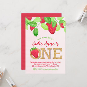 Rustic Berry Sweet Strawberry 1st Birthday Girl Kaart