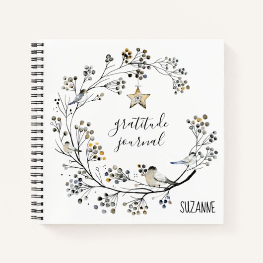 Rustic Berry Wreath Chickadees Gratitude Journal Notitieboek (Voorkant)